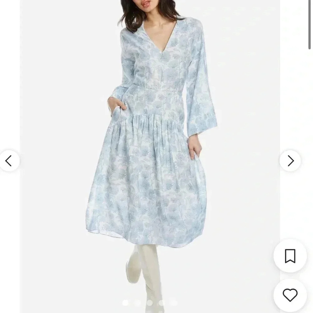 Vince Blue Floral Open Back Dahlia Dress with Pockets NWT Size M